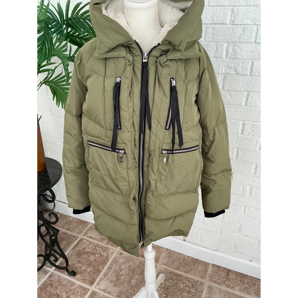 Orolay Thickened Down Jacket Women XS Green Excellent Hooded Puffer Coat
